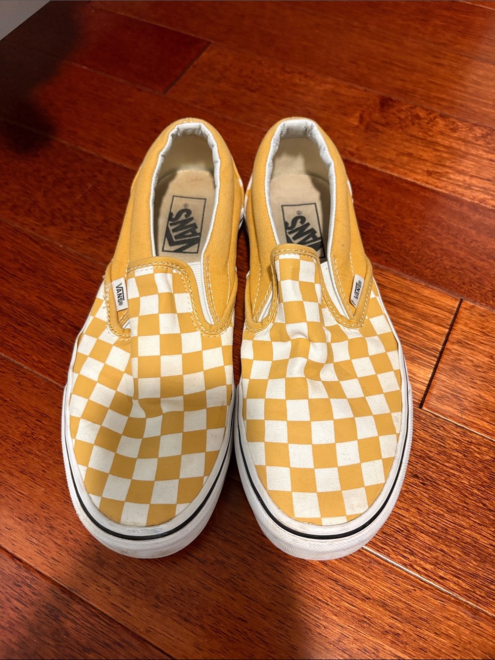 Vans Yellow and White Checkerboard Slip-On Sneakers
